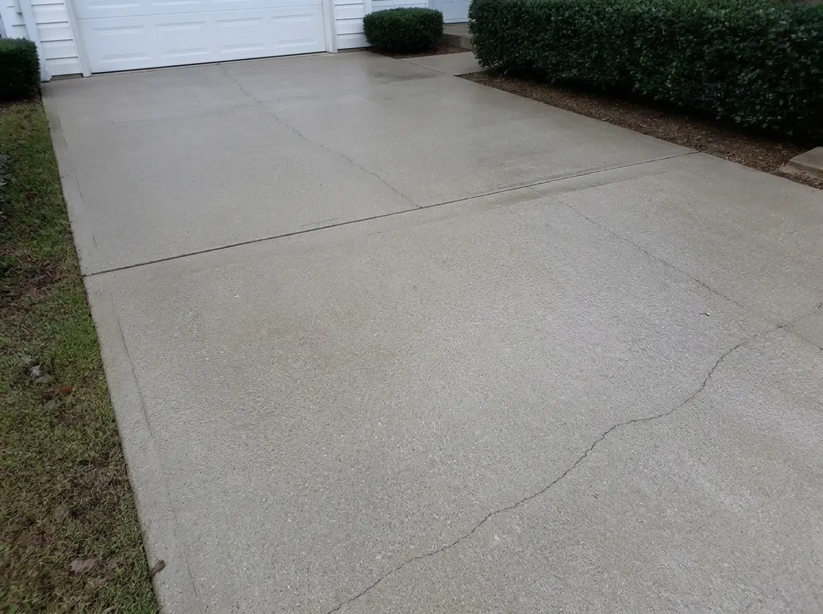 The same driveway cleaned to uniform light grey concrete